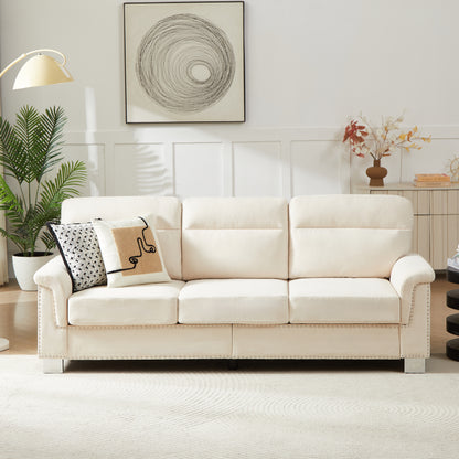 82 Modern Compressed Snowfleece Fabric 3-Seater Sofa, For Living Room, Bedroom, Office & Entertainment Spaces, Beige