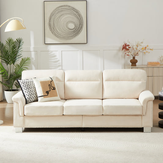 82 Modern Compressed Snowfleece Fabric 3-Seater Sofa, For Living Room, Bedroom, Office & Entertainment Spaces, Beige