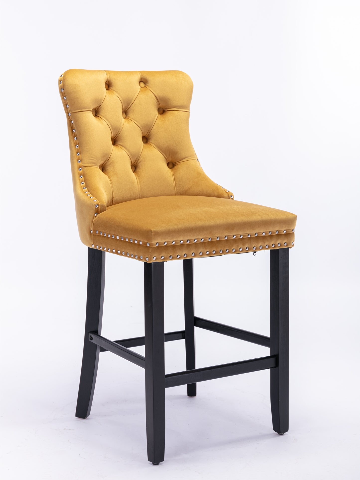 Contemporary Velvet Upholstered Barstools With Button Tufted Decoration And Wooden Legs, And Chrome Nailhead Trim, Leisure Style Bar Chairs,Bar Stools, Set Of 2 Golden,SW2002GL
