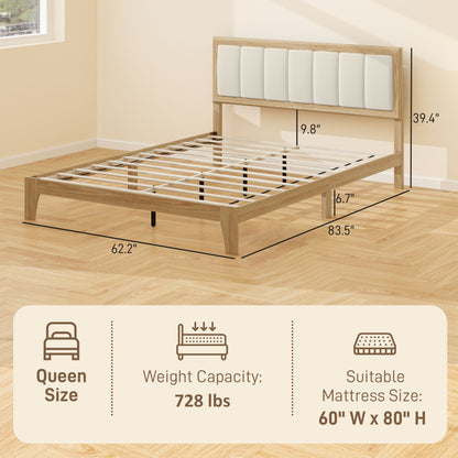Queen Bed Frame With Headboard Queen Platform Bed Frame With Wooden Slats No Box Spring Needed Easy Assembly Natural