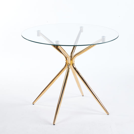 Dining Table With Chrome Metal Leg And Tempered Glass,Modern Space Saving Kitchen Table For Living Room,chrome Color Metal Legs