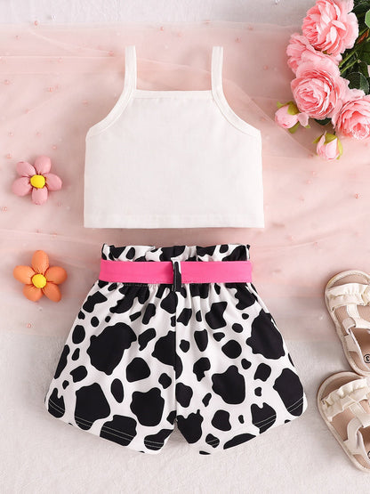 Children's Cow Print Tank Top & Shorts Set