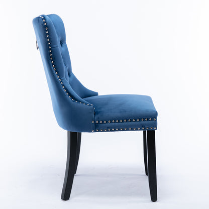 Nikki  Modern, High-end Tufted Solid Wood Contemporary Velvet Upholstered Dining Chair With Wood Legs Nailhead Trim 2-Pcs Set,Blue, SW2001BL