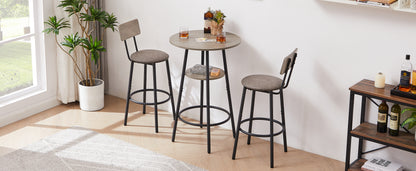 Round Bar Stool Set With Shelf, Upholstered Stool With Backrest Grey, 23.62  W X 23.62  D X 35.43  H.