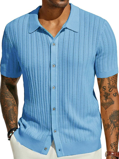 Men's Full Size Openwork Button Down Collared Neck Shirt Plus Size
