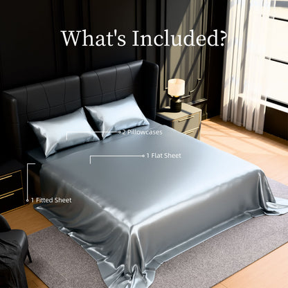 Satin Bed Sheets, Full Size Sheets Set, 4 Pcs Silky Bedding Set With 15 Inches Deep Pocket For Mattress Full, Grey
