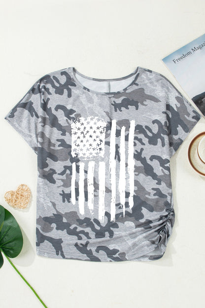 Camouflage Retro American Flag Printed Tee