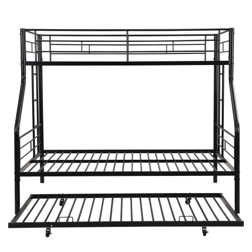 Twin Over Full With Trundle Metal Bunk Bed , No Box Spring Needed, Easy Assemble