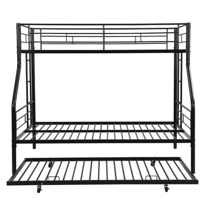 Twin Over Full With Trundle Metal Bunk Bed , No Box Spring Needed, Easy Assemble