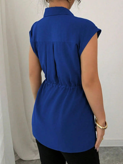 Drawstring Waist Cap Sleeve Shirt