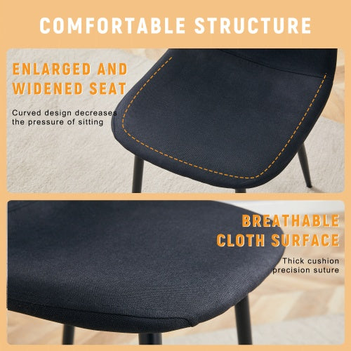Luxury Simple Chair - Set Of 4 BLACK Linen-Cotton Material High Resilience Dining Chair With Metal Black Leg.Integral Metal Leg Architecture,Suitable For Various Interior Decoration Styles.