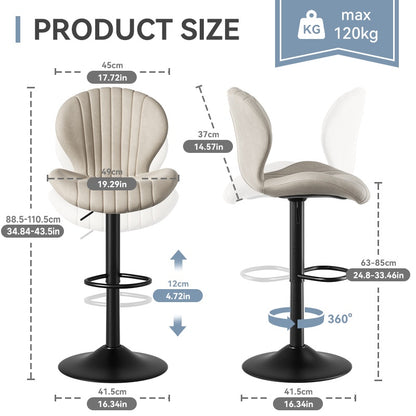 Bar Stools Set Of 2 Modern Swivel Bar Chairs, Barstools Counter Height With High Backrest, Easy 3-5 Minute Assembly