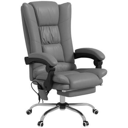 PU Leather Executive Massage Office Chair with 4 Vibration, Computer Desk Chair, Heated Reclining Chair with Adjustable Height, Swivel Wheels, Gray
