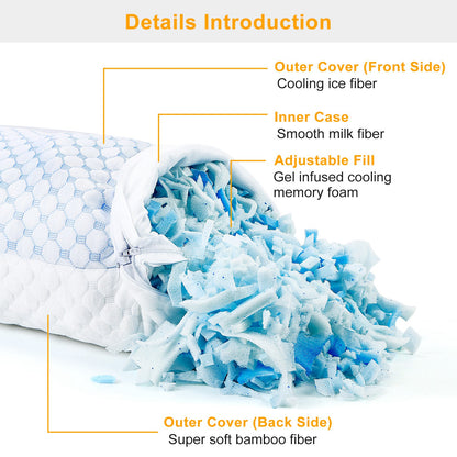 2Pcs Or 1Pc Cooling Memory Foam Pillow Ventilated Soft Bed Pillow With Cooling Gel Infused Memory Foam Machine Washable