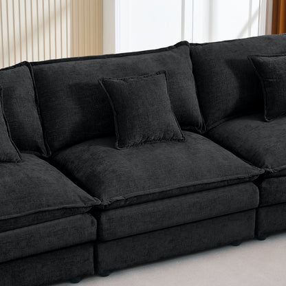 Modular Sectional Sofa, 102 Inch L Shaped Couch Set For Living Room, 3-Seater Comfy Cloud Couches With Movable Ottoman, DIY Combination, Chenille, Black