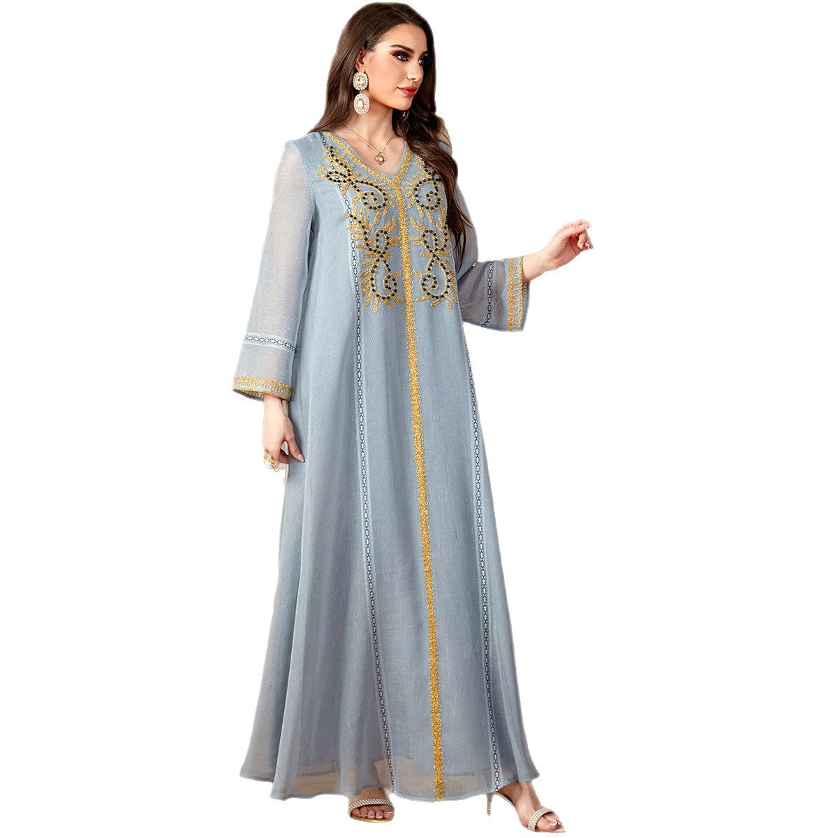 Embroidered Women's Long Dress Dubai Abaya Computer Beaded European and American Style Dress