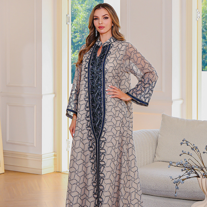 Elegant Long Sleeve Dubai Abaya with Embroidery for Middle Eastern Muslim Women