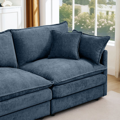 Modular Sectional Sofa, 102 Inch L Shaped Couch Set For Living Room, 3-Seater Comfy Cloud Couches With Movable Ottoman, DIY Combination, Chenille, Blue