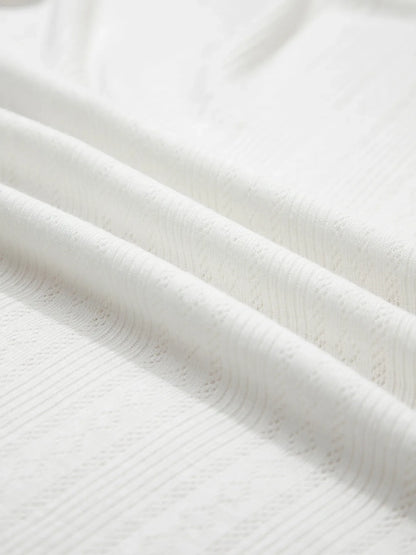 Scalloped Lace Trim Jacquard Textured T Shirt