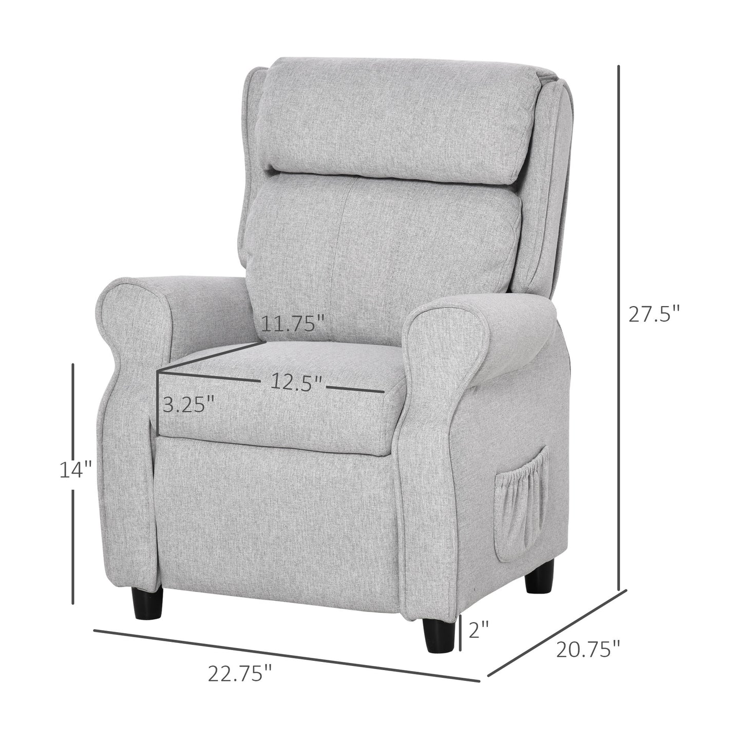 Kids Recliner Chair Children Sofa Angle Adjustable Single Lounger Armchair Gaming Chair with Footrest 2 Side Pockets for 3-5 Years