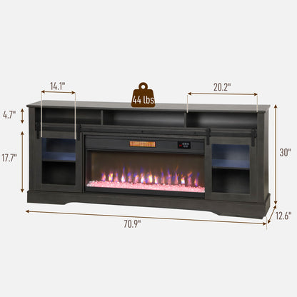 Fireplace TV Stand for TVs Up to 80 Inch, TV Console with Electric Fireplace, Open Storage and Side Cabinets, Gray