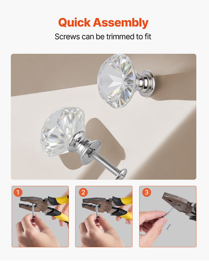 Cabinet Knobs, 12 Pack, 1.22 Inch Acrylic & Zinc Alloy Drawer Pulls Door Handles, Diamond Kitchen Solid Knobs Dresser Handles, Cupboard Hardware With Screws For Bathroom Closet Cabinets Drawers
