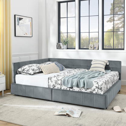 Queen Size Storage Upholstered Tufted Bed Frame, Sofa Bed Frame With Comfortable Backrest And Armrests,Queen Size Bed For Bedroom, Living Room,Velvet, Grey 85.5x64.5x29.5