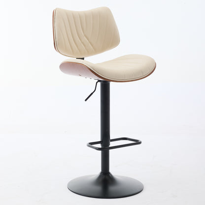 Walnut Bentwood Bar Stools Mid Century Modern Adjustable Counter Height Black Leather Upholstered 360 Swivel Bar Chairs For Kitchen Island Dining Room Cafe,Beige,Set Of 2
