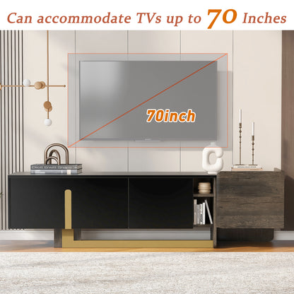VIBE HAUS  66.7 Light Luxury TV Stand For TVs Up To 70 Inches, Modern TV Cabinet With Metal Legs, 1 Drawer, 2 Cabinets And Adjustable Shelves For Living Room