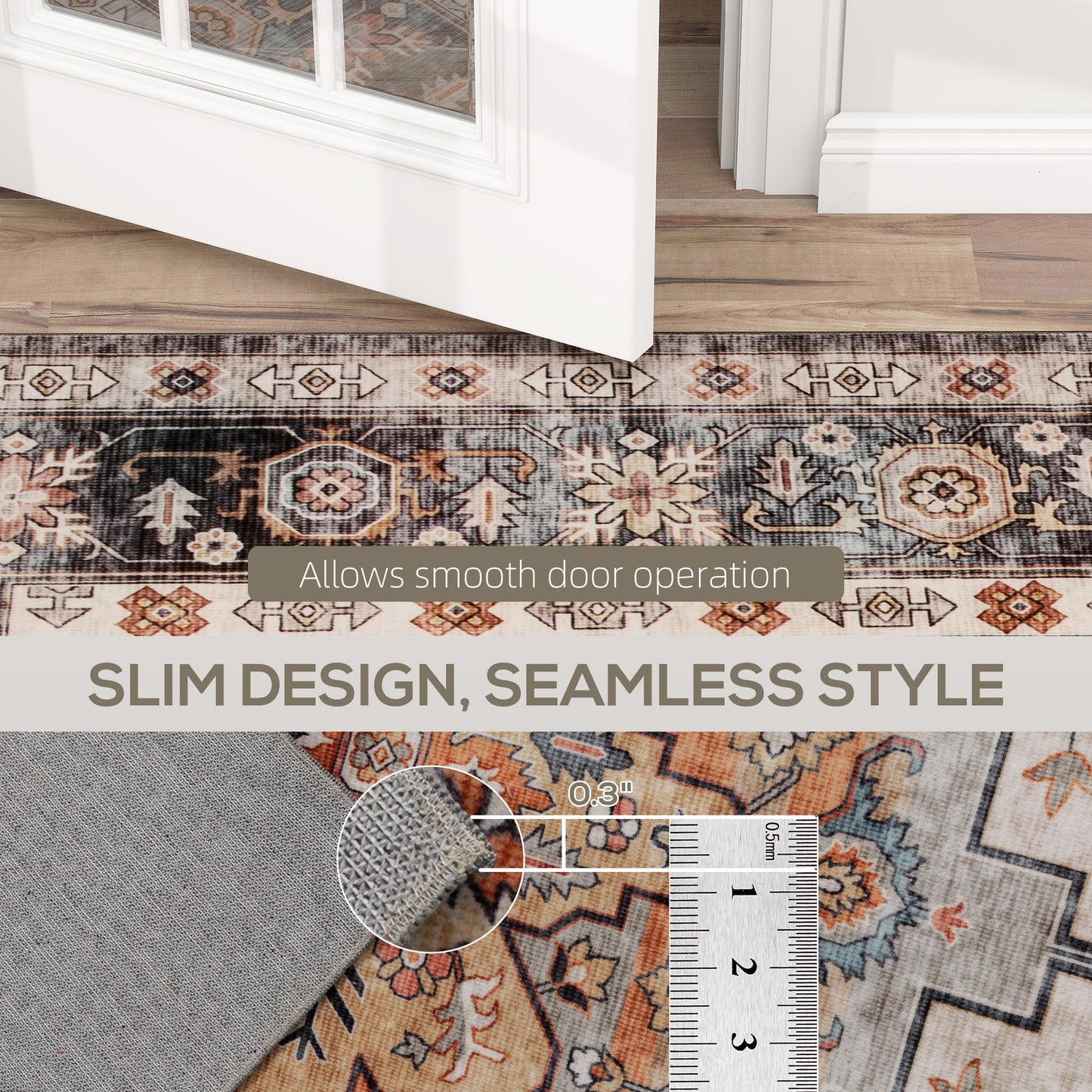 Area Rug 5x7, Machine Washable Rug, Non-Slip Boho Print Pattern Medallion Carpet For Living Room, Bedroom, Tawny Brown