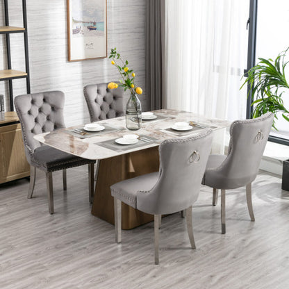 High-end Tufted Solid Wood Contemporary Velvet Upholstered Dining Chair With Chrome Stainless Steel Plating Legs,Nailhead Trim