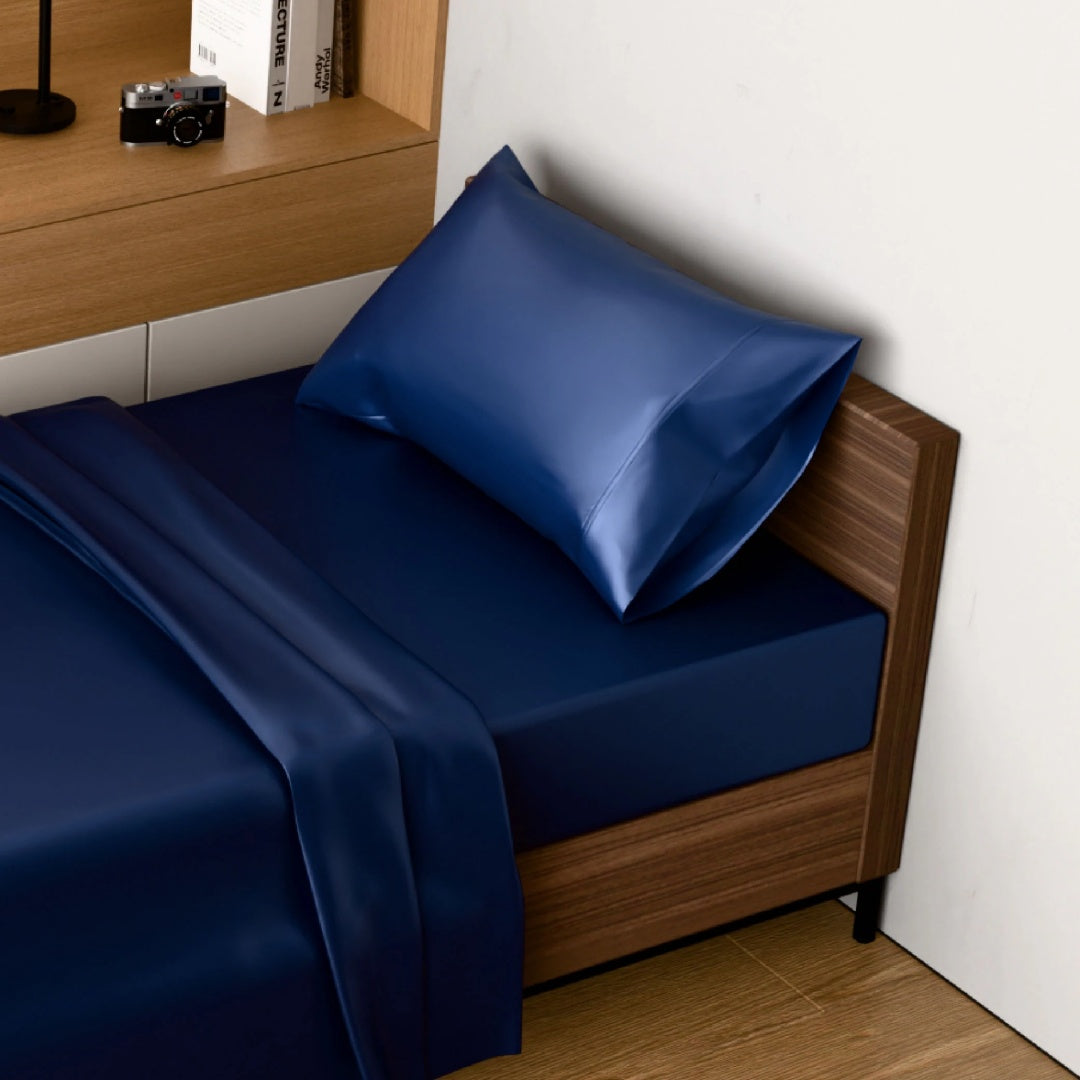 Satin Bed Sheets, Twin Size Sheets Set, 3 Pcs Silky Bedding Set With 15 Inches Deep Pocket For Mattress Twin, Navy Blue