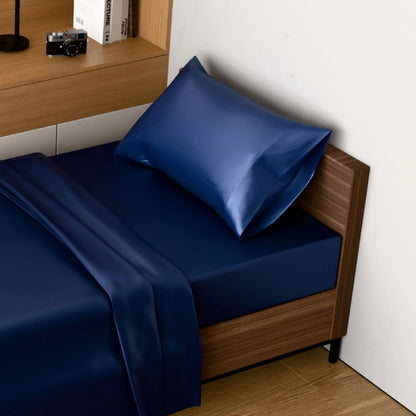 Satin Bed Sheets, Twin Size Sheets Set, 3 Pcs Silky Bedding Set With 15 Inches Deep Pocket For Mattress Twin, Navy Blue
