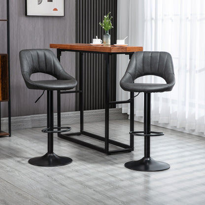 Bar Stools Set Of 2, PU Leather Swivel Barstools With Backrest And Footrest For Kitchen, Counter, Breakfast Bar, Grey