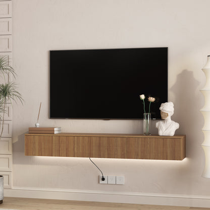 Floating TV Stand Wall Mounted With 16 Color LEDs,65inch Modern TV Stand, Floating TV Cabinet Entertainment Center For 55 60 65 Inch TV