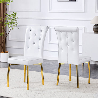Set Of 2,Retro Alligator Skin Upholstered Dining Chairs,with Crystal Buckle Design And Faux Leather Design,a Touch Of Elegance And Mystery To The Dining Area.Gold Plated Metal Feet