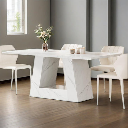 Dining Table For 4 To 6 People, 63" Rectangular Dining Room Table, Modern Wooden Faux Marble Dinner Table With Sturdy Base