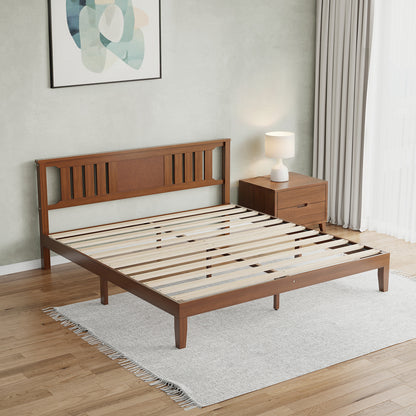 Solid Wooden Bed Frame With Headboard, Sturdy Wooden Crossbars For Support, Heavy Pine Bedroom Bed Frame