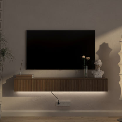 Floating TV Stand Wall Mounted With 16 Color LEDs,65inch Modern TV Stand, Floating TV Cabinet Entertainment Center For 55 60 65 Inch TV