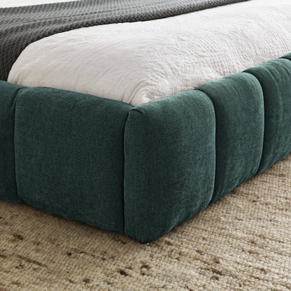 Queen Size Upholstered Bed Frame With Thick Fabric, Chenille Fabric Grounded Queen Size Platform Bed With Headboard And Solid Frame. No Box Spring Needed, GREEN  68x86.5x23.5