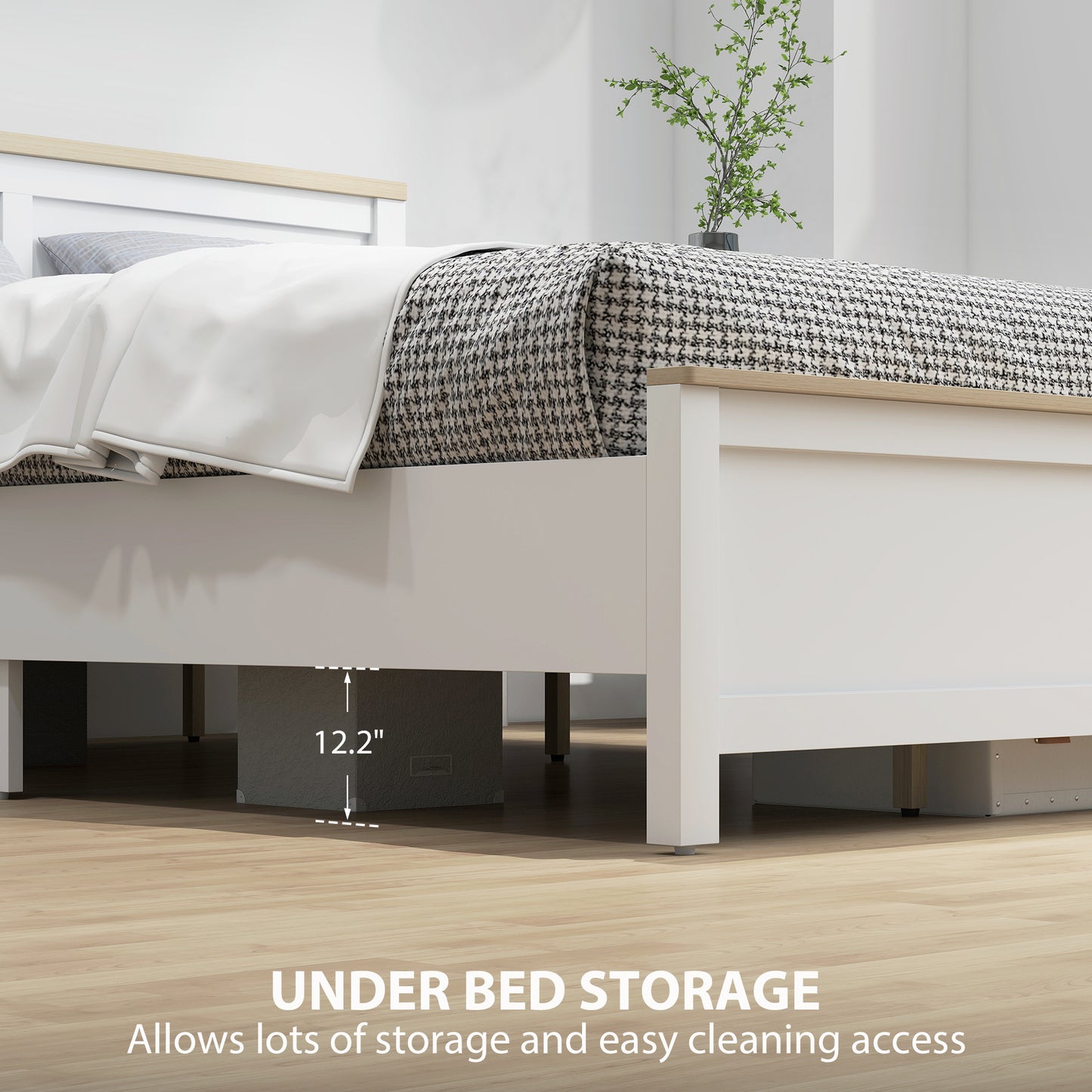 Queen Bed Frame with Headboard, Modern Platform Bed Frame with Wooden Slats, No Box Spring Needed, Easy Assembly, White