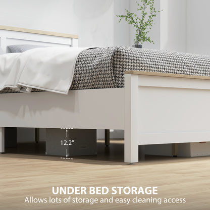Queen Bed Frame with Headboard, Modern Platform Bed Frame with Wooden Slats, No Box Spring Needed, Easy Assembly, White