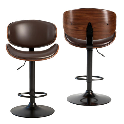 A Set Of 2 Rotating Bar Stools With Adjustable Height, PU Leather Decorative Chairs, Backrests And Footstools, And Anti-slip Rubber Bases