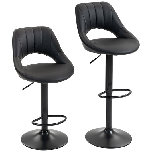 Set Of Two Faux Leather Bar Stools - Black