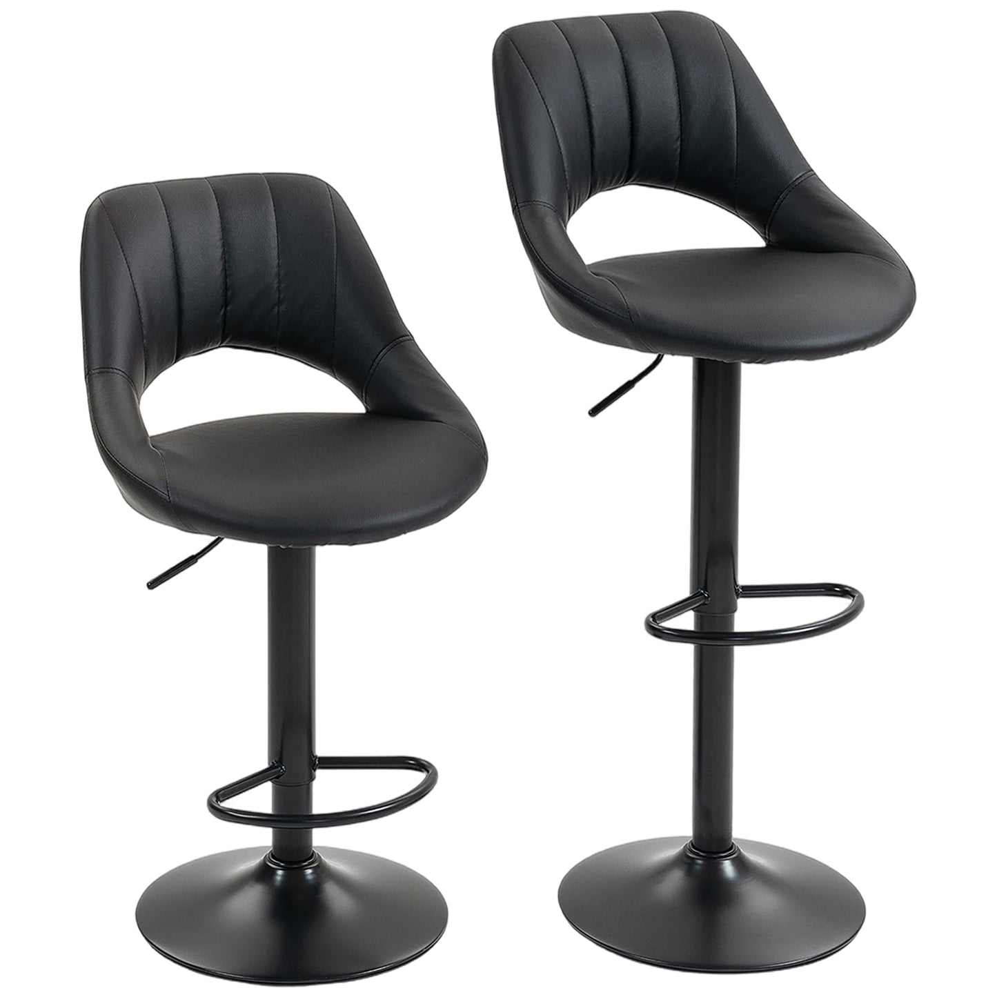 Set Of Two Faux Leather Bar Stools - Black