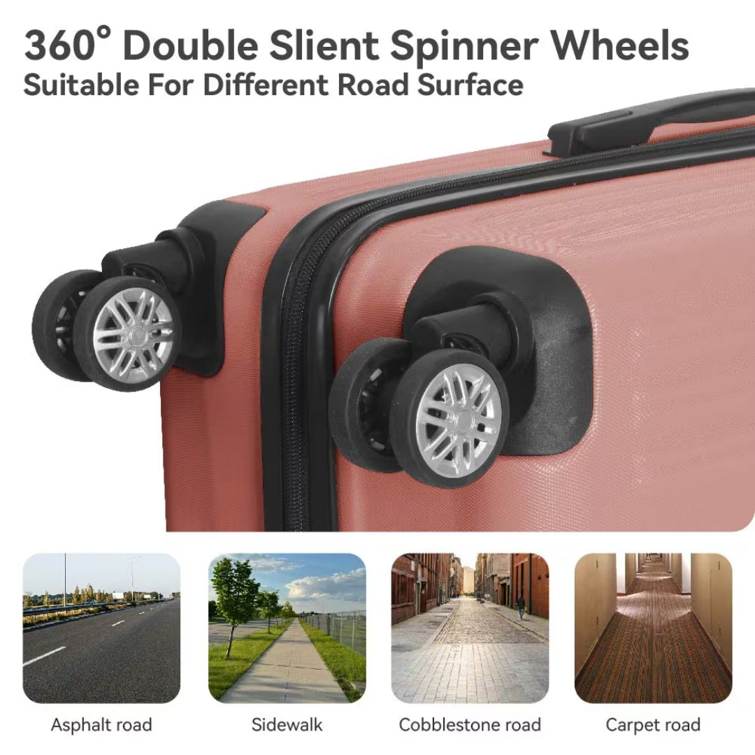 3-Piece Lightweight ABS Hardshell Luggage Set 20, 24, 26 In Rice Brown With Spinner Wheels, TSA Lock, And Adjustable Telescopic Handle - Durable Travel Suitcases