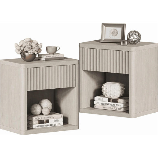 Bedside Cabinet With Drawers And Open Shelves, Side Table With Rounded Corners