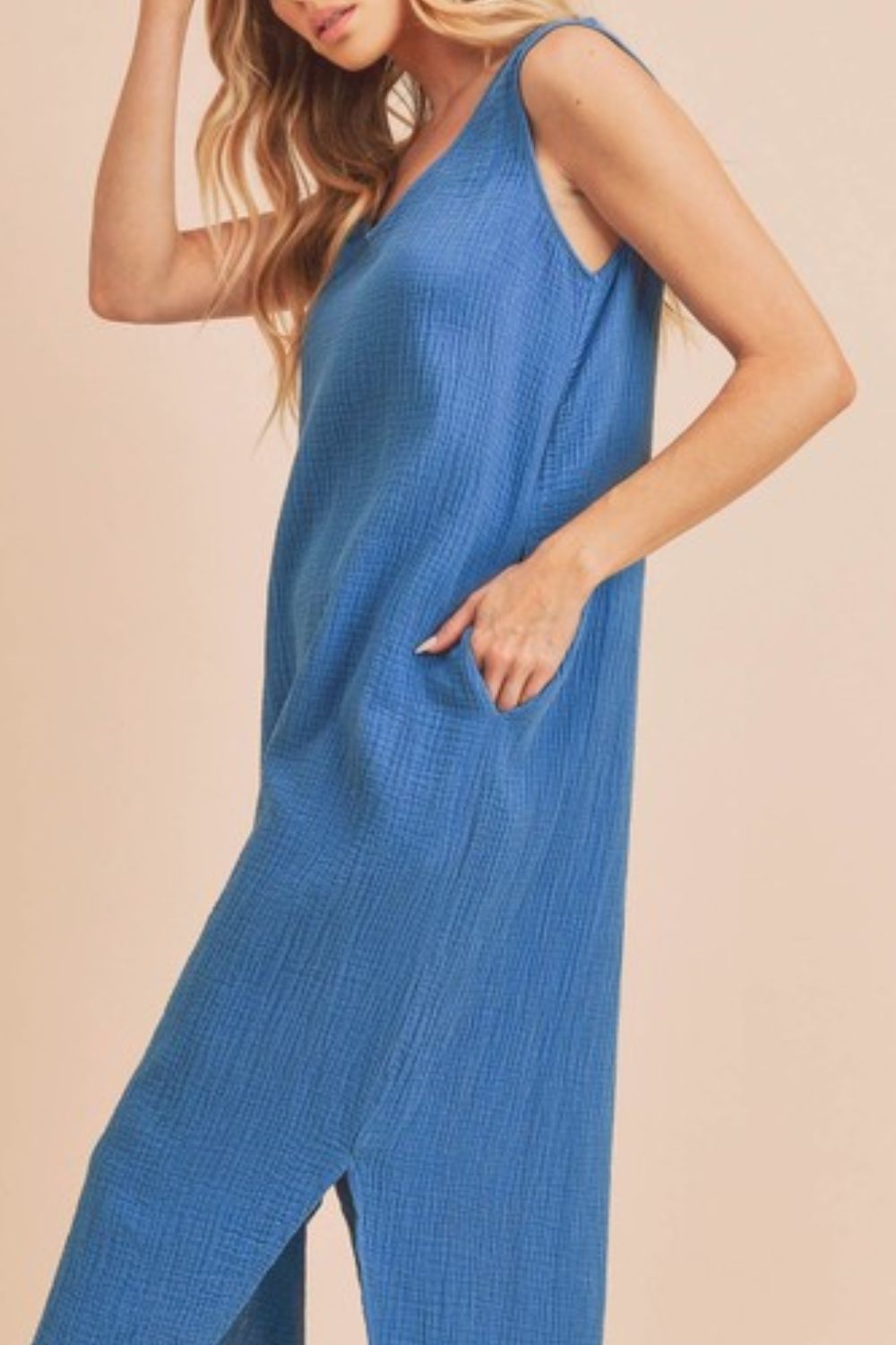 Aemi + Co Round Neck Midi Tank Dress with Pockets
