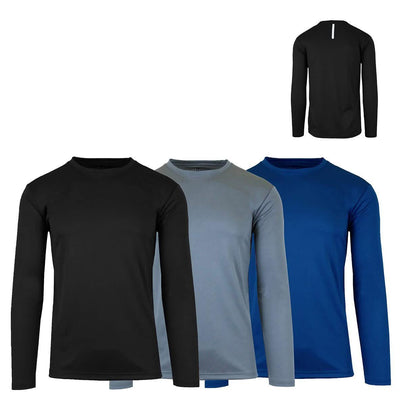 3-Pack: Men's Moisture Wicking Long Sleeve Performance Tagless Tee
