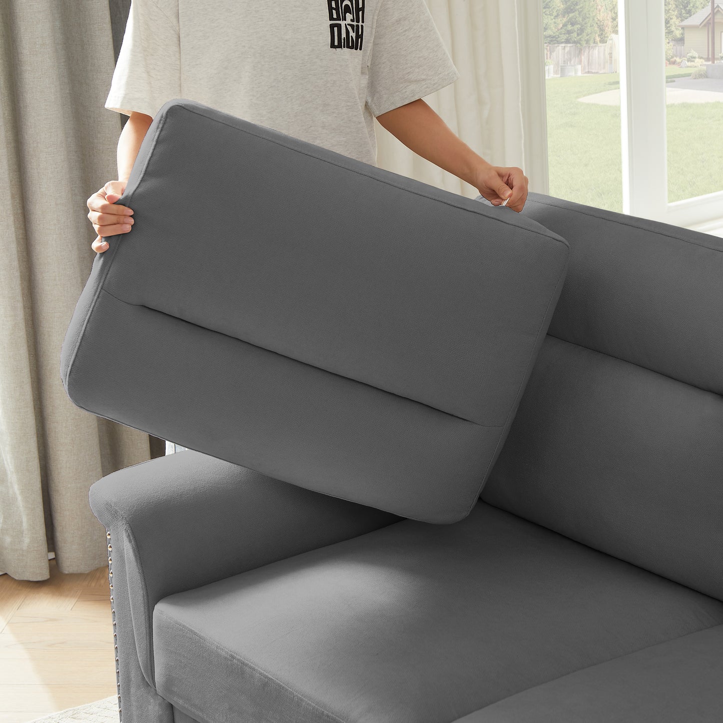 82 Modern Compressed Snowfleece Fabric 3-Seater Sofa, For Living Room, Bedroom, Office & Entertainment Spaces, Gray